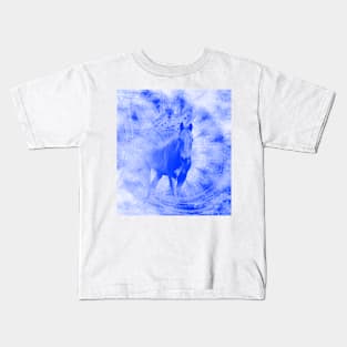 Blue pegasus in mysterious mandala landscape Kids T-Shirt